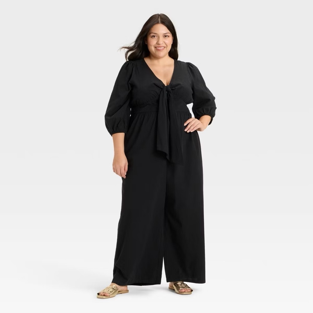 Ava & Viv Women's Black Flutter Elbow Sleeve Tie-Front Jumpsuit Size 2X NWT